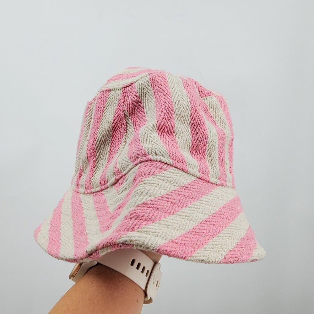 Gap Classic Pink Striped Herringbone Bucket Hat Medium / Large Preppy Festival